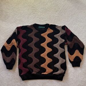 Tundra Mens Large Wave Pattern Crewneck Sweater - Black, Brown, Tan, Grey